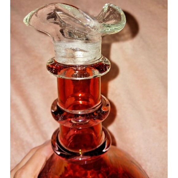 MCM Rainbow Blenko Cranberry Crackle Glass Decanter Missing Stopper Vintage - Picture 4 of 11